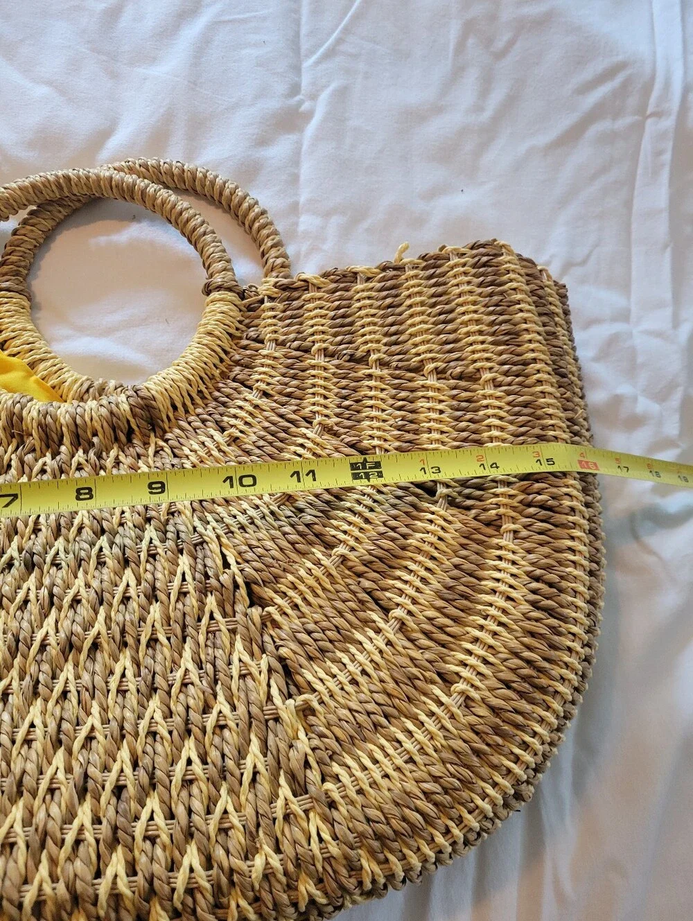 Vintage Sun-N-Sand Woven Straw Half Moon Tote Beach Bag Round Handle Boho - Picture 11 of 14